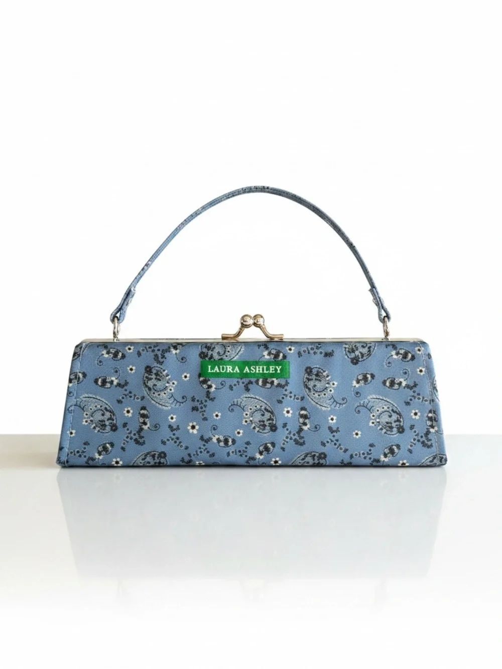 Laura Ashley Blue Paisley Mini Pocketbook Kiss Lock Clutch Purse Vintage Floral
